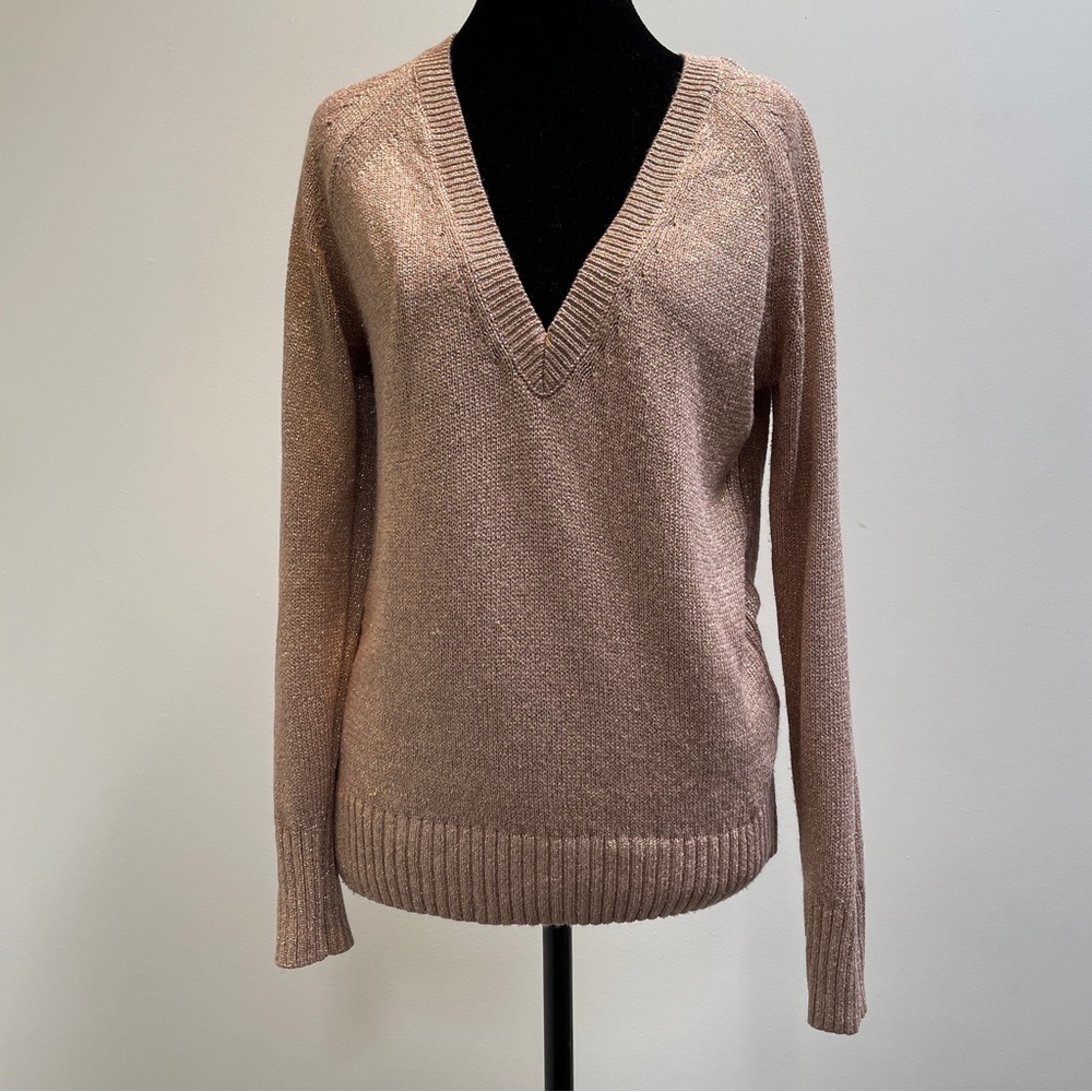 Reiss Rose Gold Metallic V Neck Sweater XS